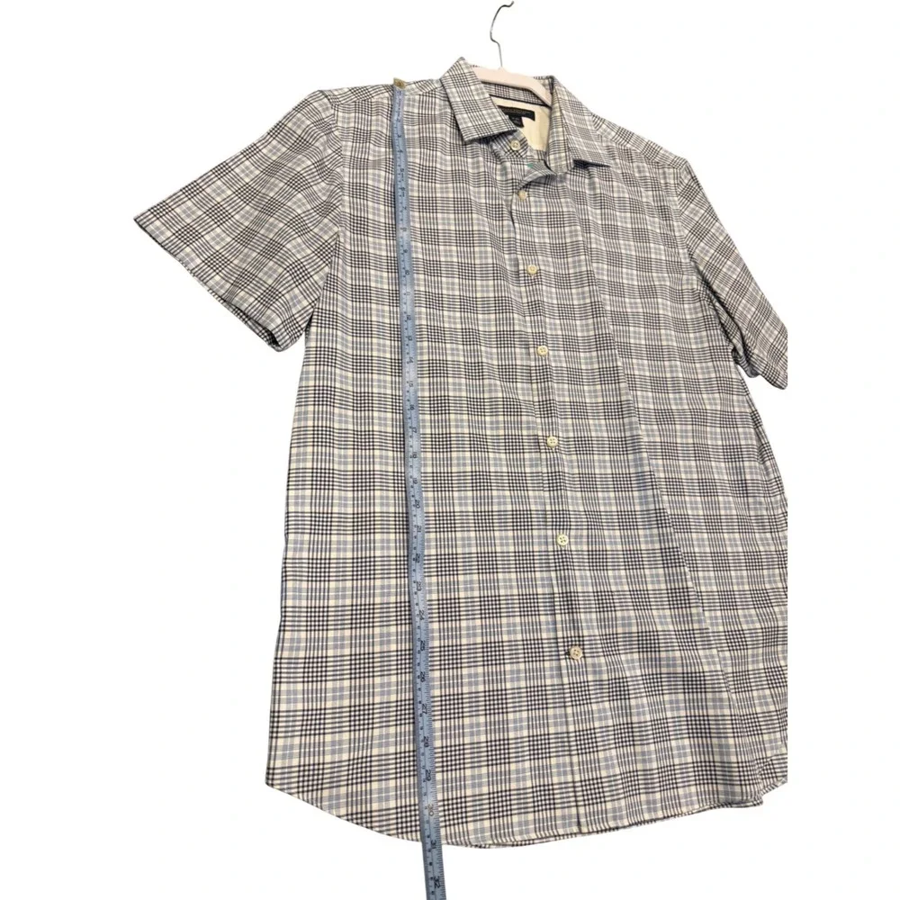 Banana Republic Non Iron Slim Fit Plaid Short Sleeve Button Up Shirt Men 16 16.5